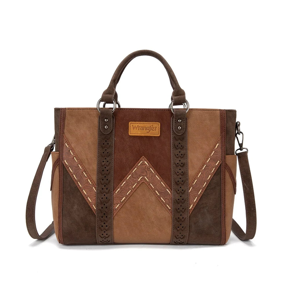 Wrangler Western Stitch & Embossed Chevron Satchel Tote Bag- Multiple Colours