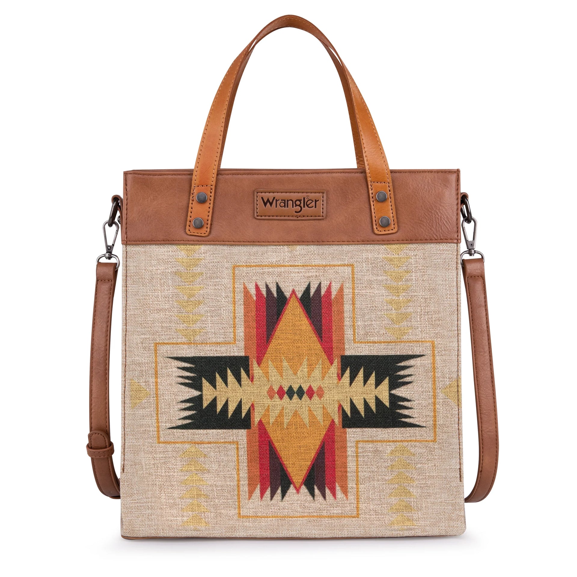 Wrangler Women s Art Print Canvas Tote Crossbody Purse Aztec
