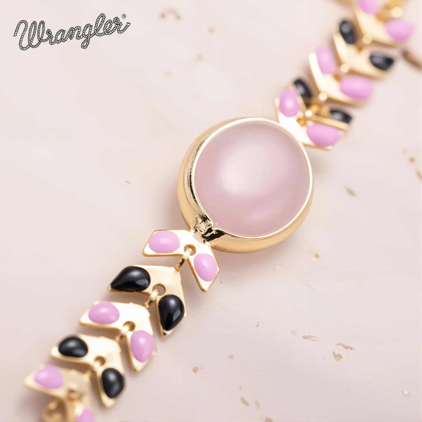 Wrangler Oval Shaped Stone Chain Bracelet- Pink