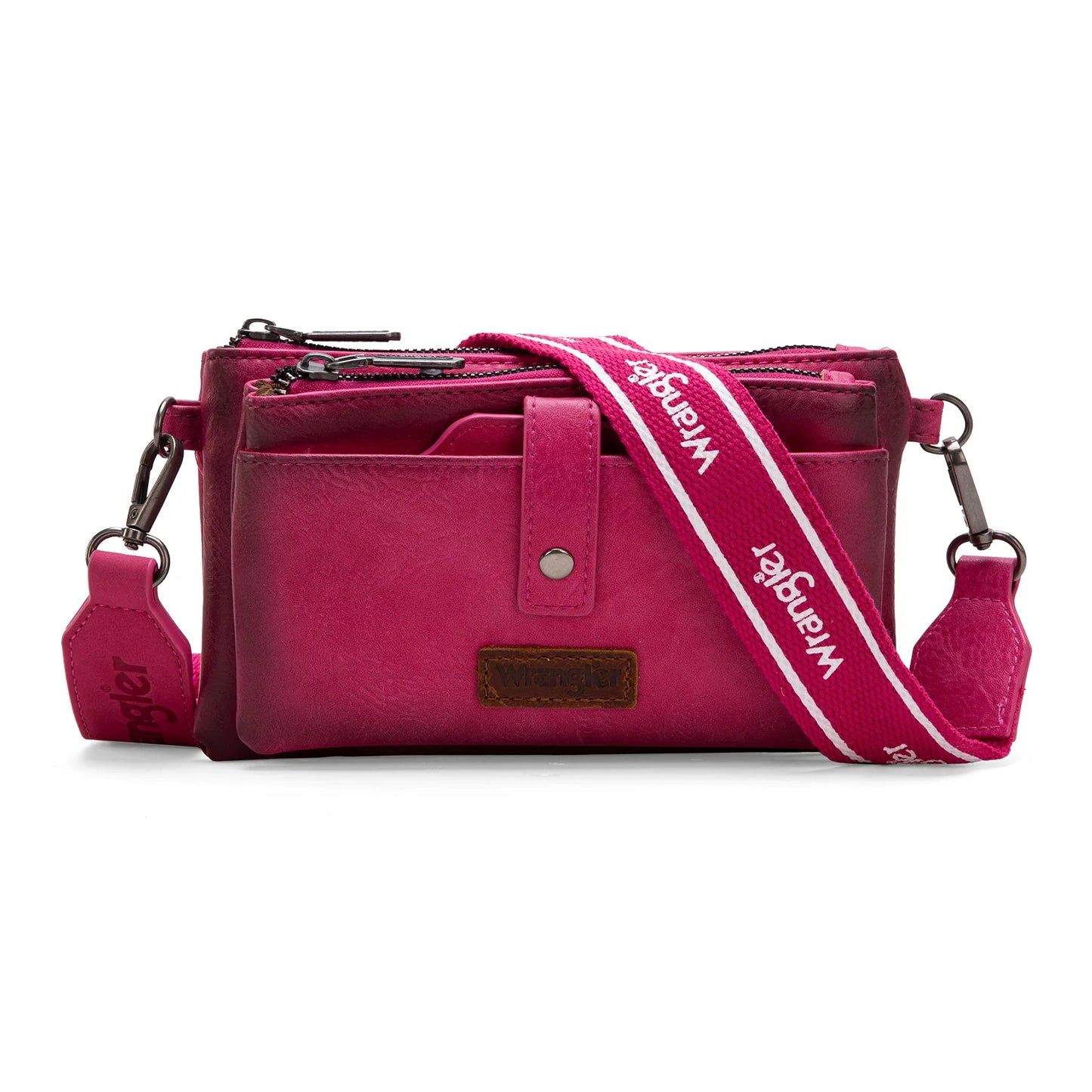 Wrangler Women's Dual Zipper Compartment Crossbody Bag - Hot Pink