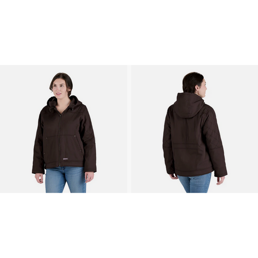Berne Ladies Sherpa Lined Twill Hooded Jacket- Dark Brown