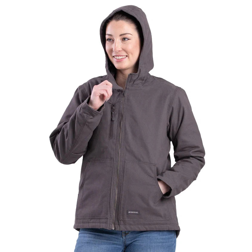 Berne Women's Sherpa Lined Softstone Duck Hooded Jacket - Titanium