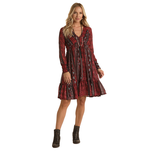 Rock & Roll Women's White Label Smocked Printed Knit Dress