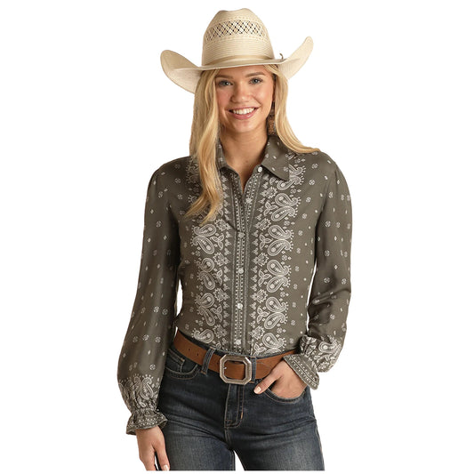 Panhandle White Label Women's Bandana Border Blouse