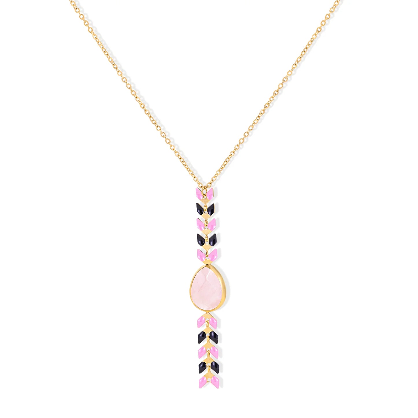 Wrangler Western Wheat Necklace Natural Stone Pendant-Pink