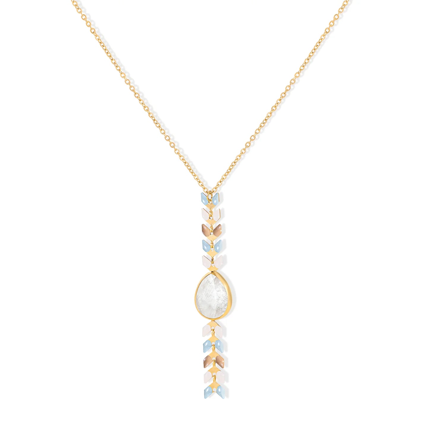 Wrangler Western Wheat Necklace Natural Stone Pendant-Moonstone