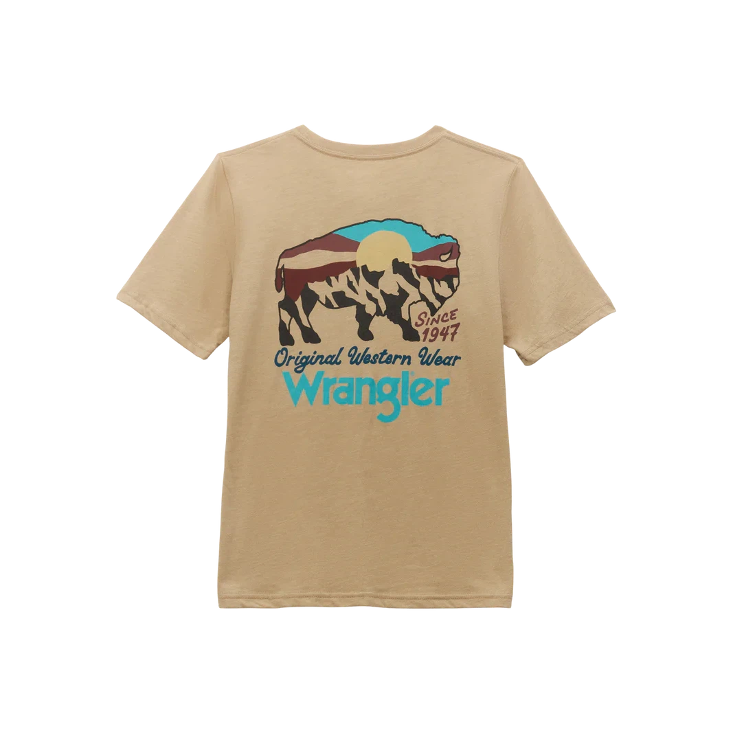 Wrangler Infant Boy's Short Sleeve Bison Sunset Tee Shirt- Tan