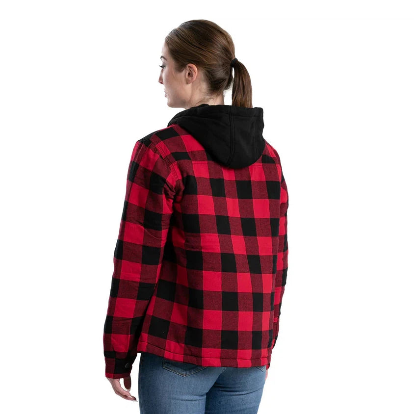 Berne Women's Heartland Hooded Shirt Jacket - Red & Black