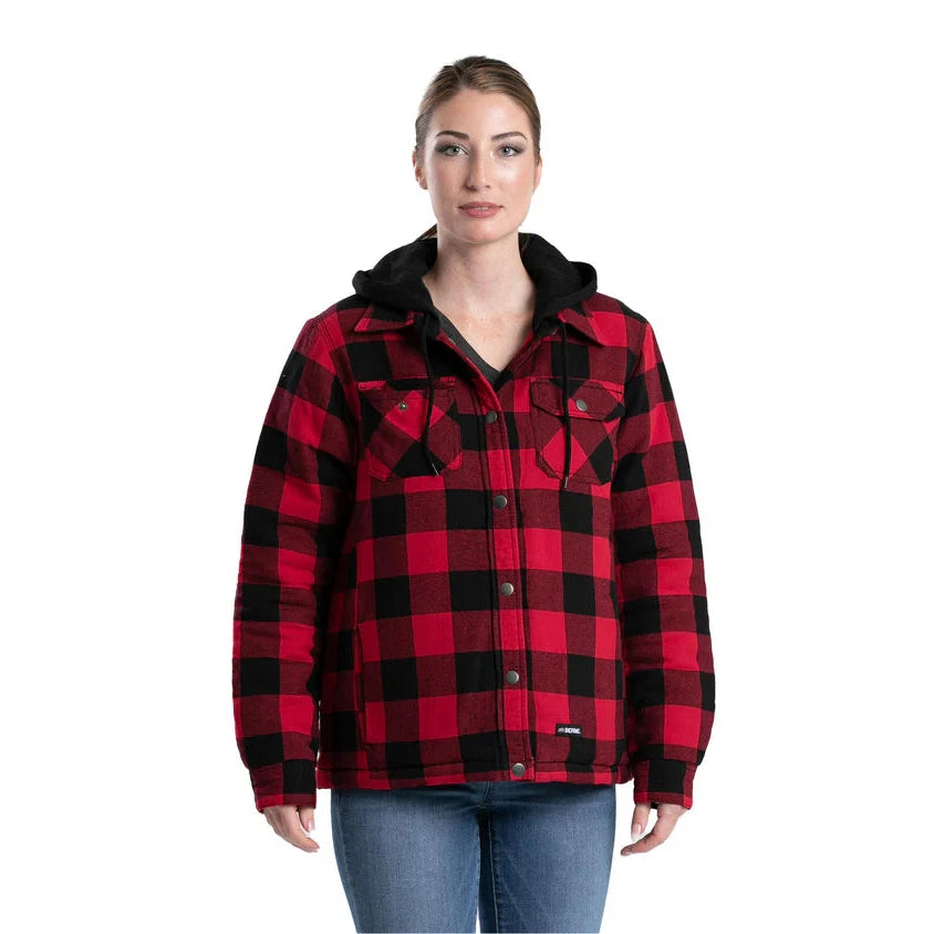 Berne Women's Heartland Hooded Shirt Jacket - Red & Black