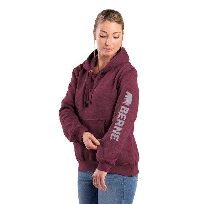 Berne Womens Signature Sleeve Hooded Pullover Sweatshirt - Cabernet