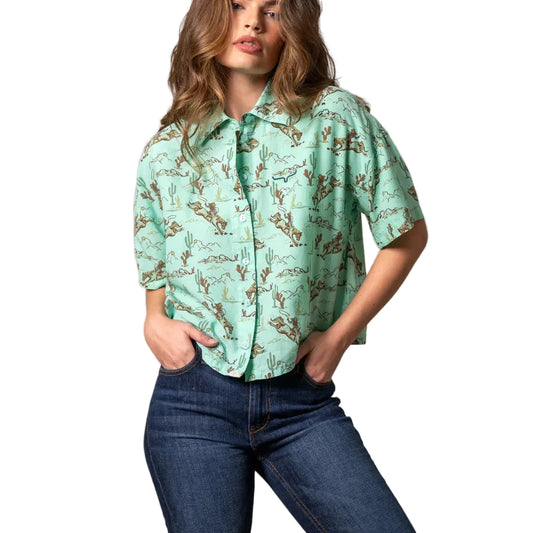 Kimes Ranch Women's Ranchero Short Sleeve Cropped Shirt - Turquoise