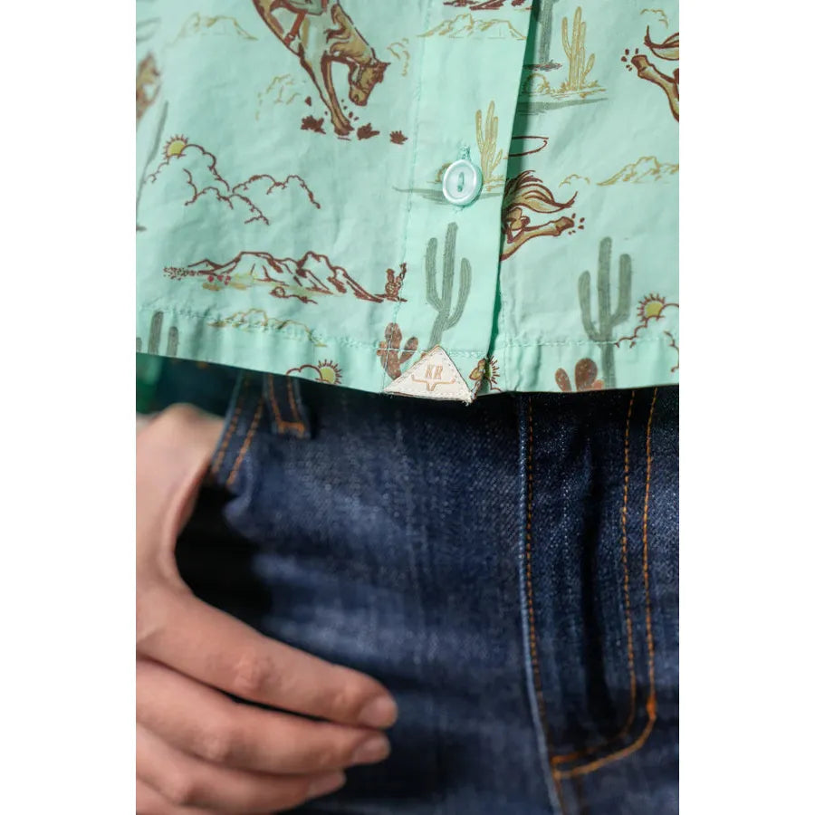 Kimes Ranch Women's Ranchero Short Sleeve Cropped Shirt - Turquoise