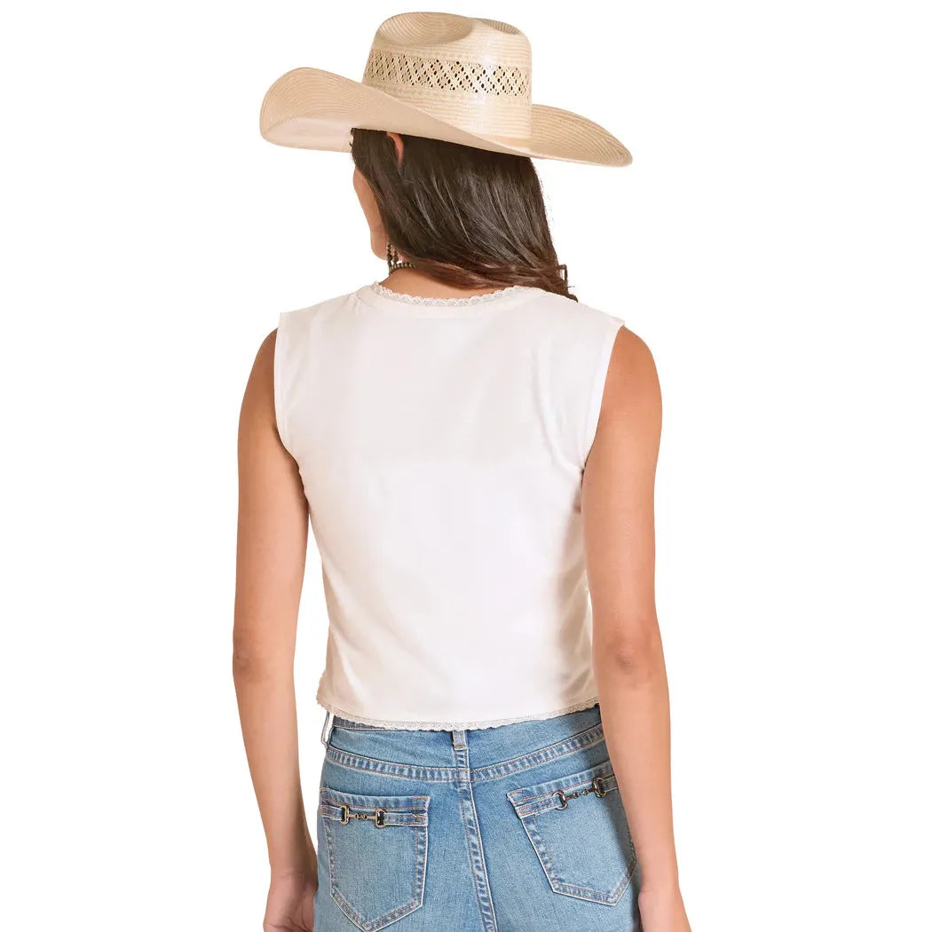 Panhandle Slim Women's Lace Insert Sleeveless Shirt - White