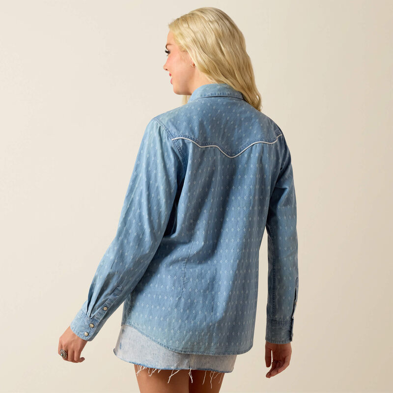 Ariat Women's Jade Western Long Sleeve Snap Shirt - Chambray Dobby
