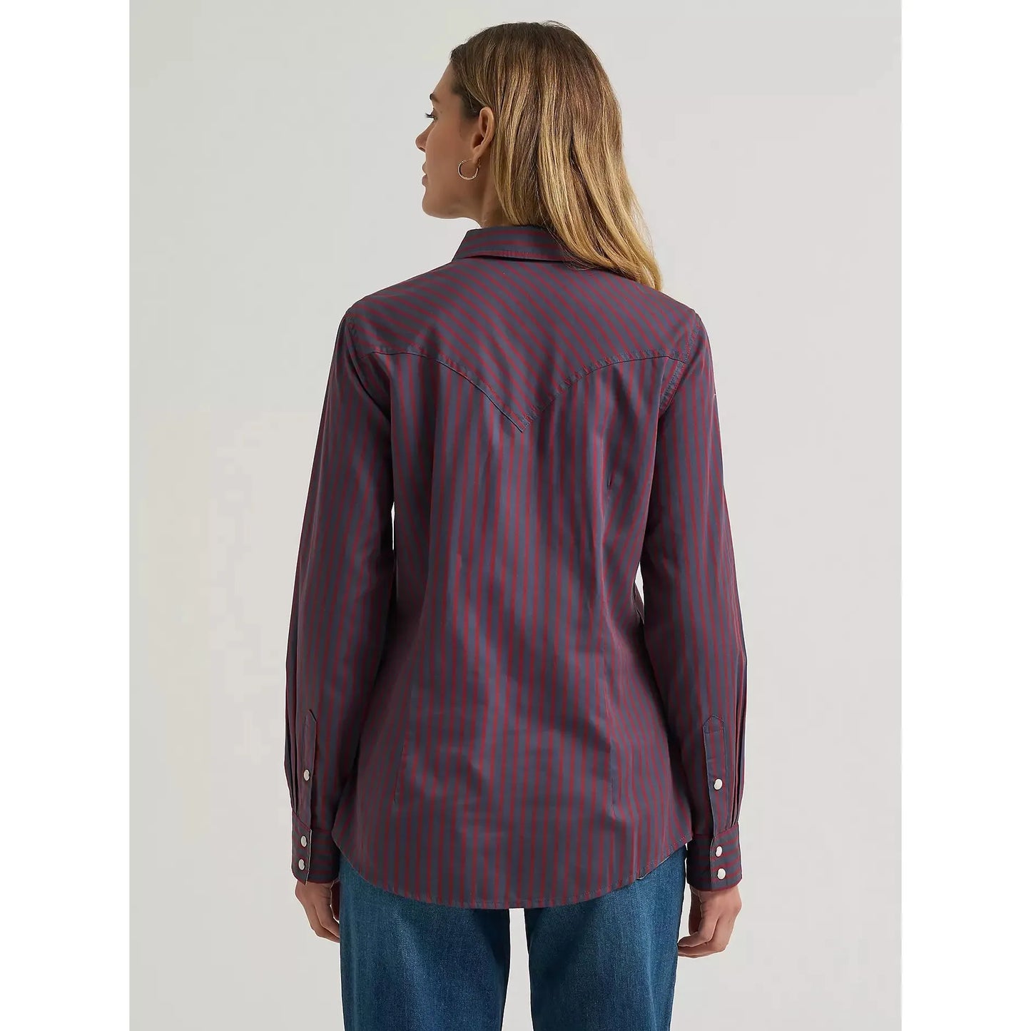 Wrangler Women's Long Sleeve Olivia Western Stripe Snap Shirt - Burgundy
