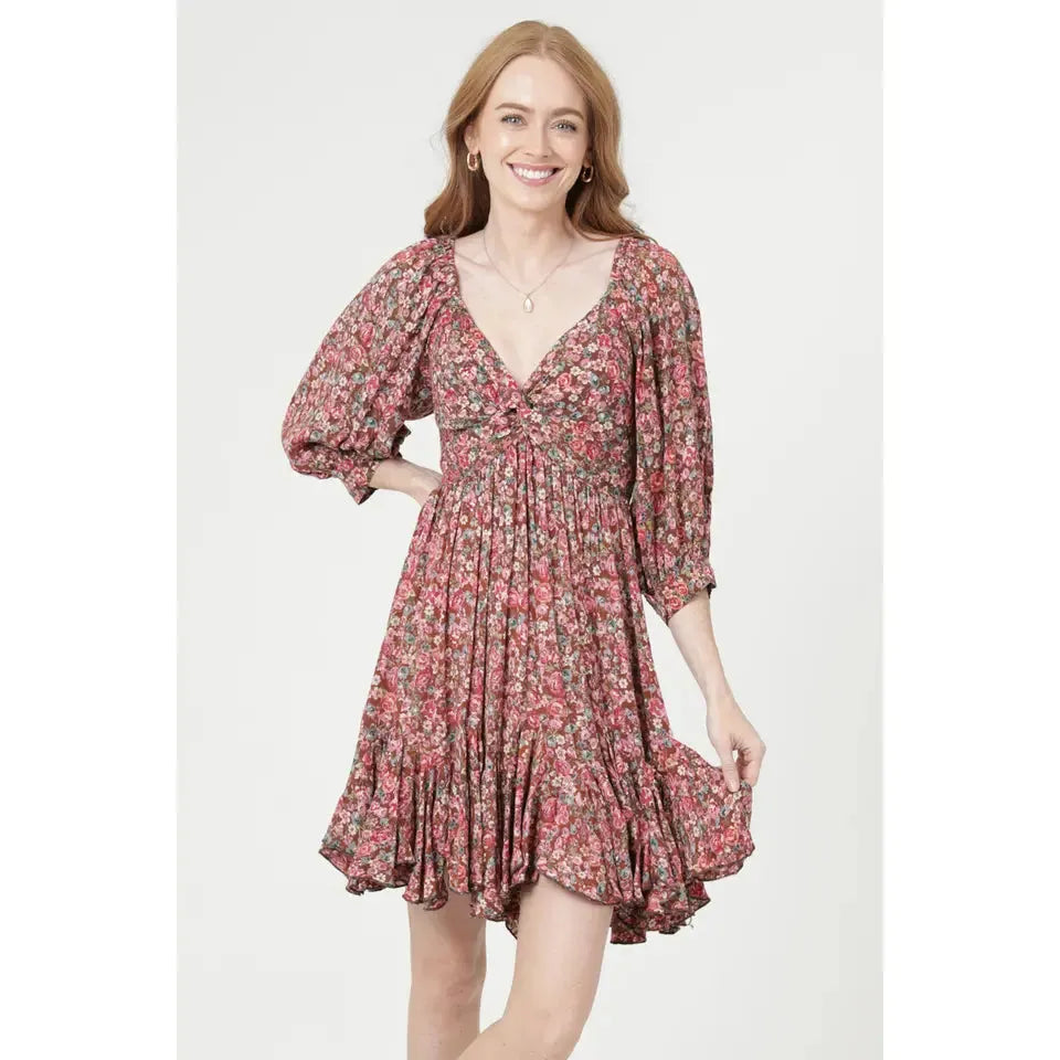 Angie Women's Front Flounce Hem Long Sleeve Dress - Brown