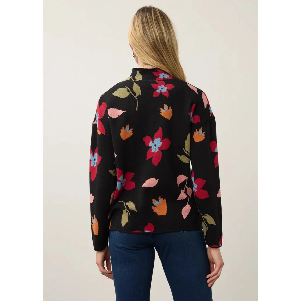 FDJ Rebecca Mock Neck Loose Fit Sweater - Black/Floral