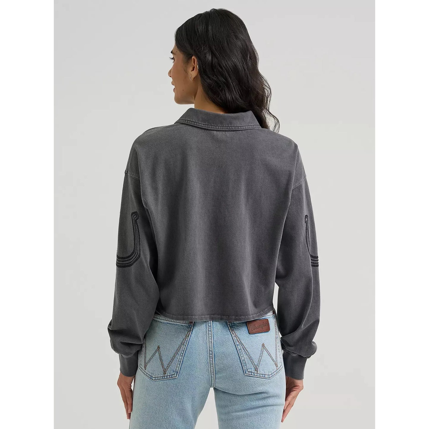 Wrangler Women's Western Horseshoe Long Sleeve Polo Shirt - Black