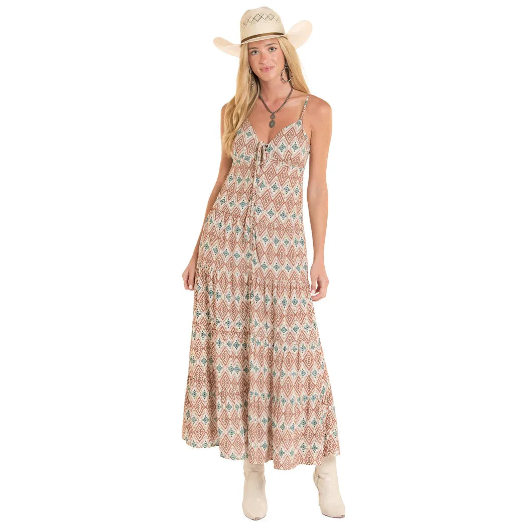 Rock & Roll Women's Ikat Maxi Dress - Rust