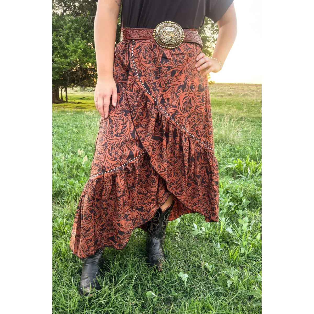 Sterling Kreek Women's Country Tooled Skirt - Rust