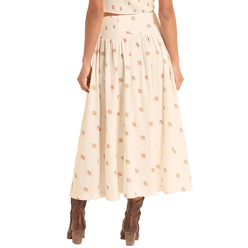 Rock & Roll Women's Flower Print Maxi Skirt - Natural
