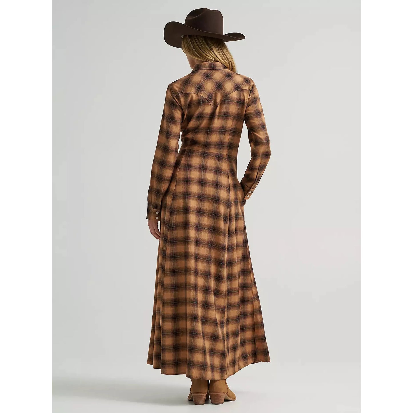 Wrangler Women's Western Plaid Flannel Maxi Shirt Dress - Brown