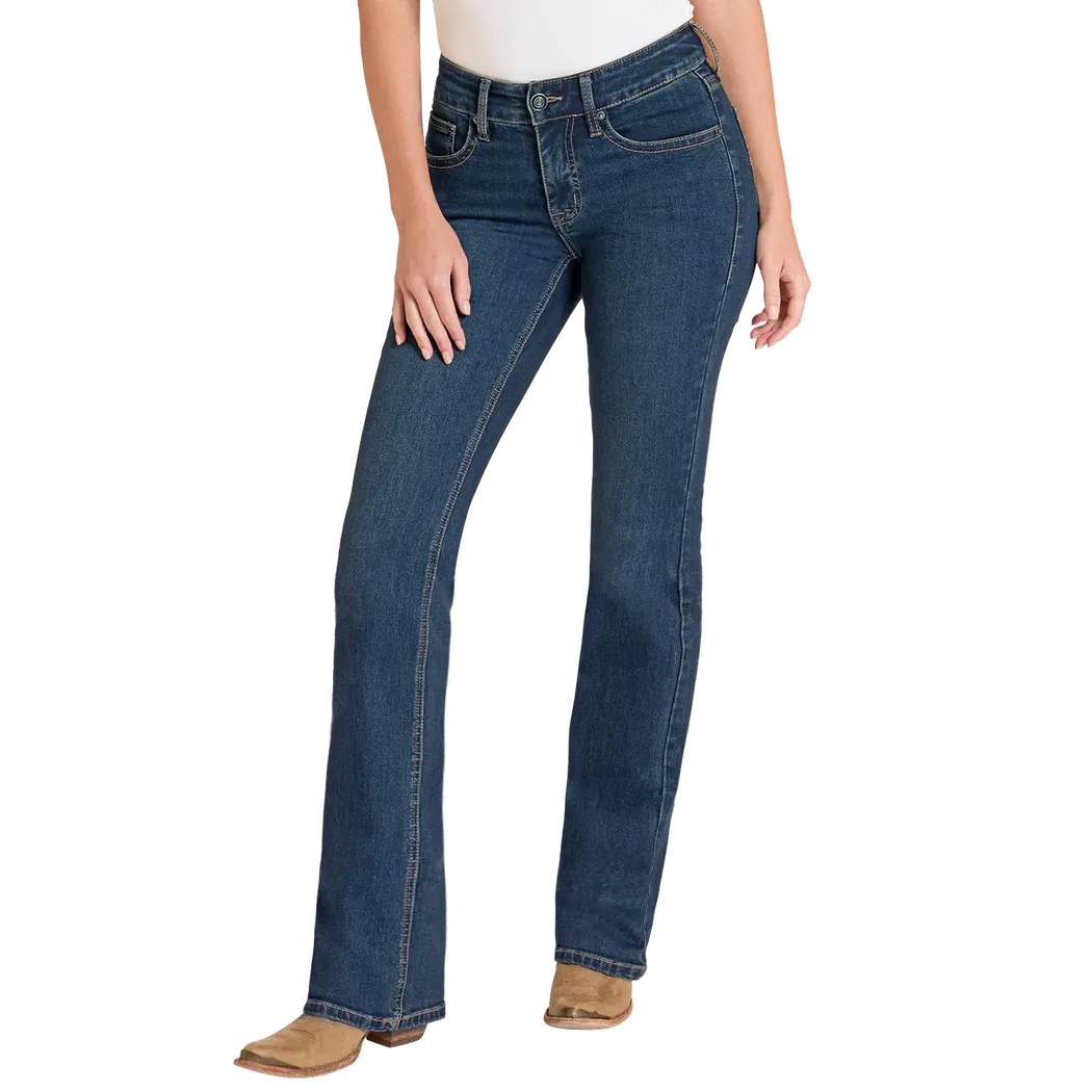 Rock & Roll Women's Turquoise Boot Stitch Embroidered Bootcut Jeans - Dark Wash