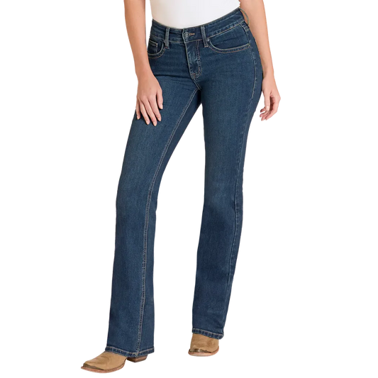 Rock & Roll Women's Turquoise Boot Stitch Embroidered Bootcut Jeans - Dark Wash