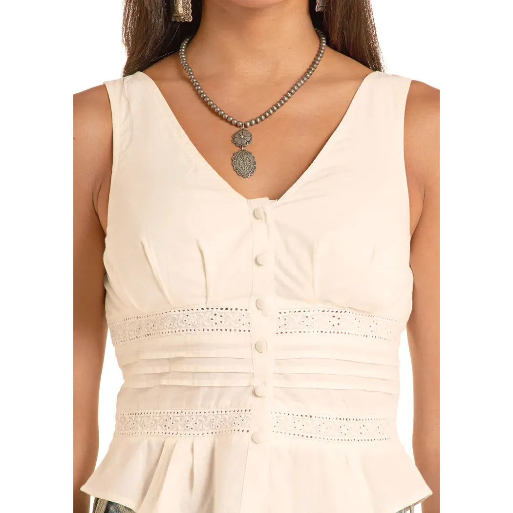 Rock & Roll Women's Eyelet Inset Tank Top - Natural