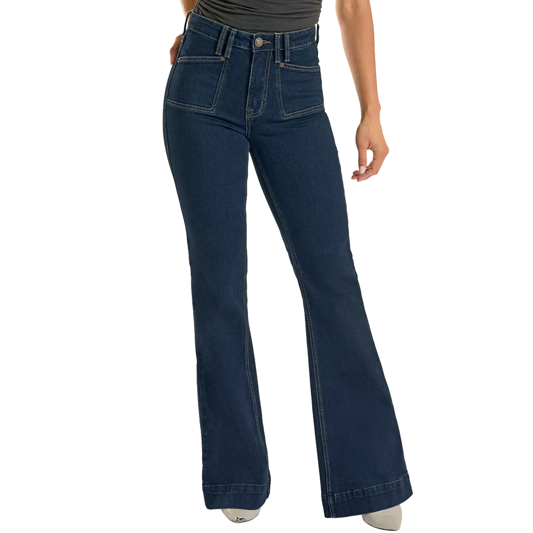 Rock & Roll Women's Carpenter Pocket High Rise Trouser Jeans - Dark Wash