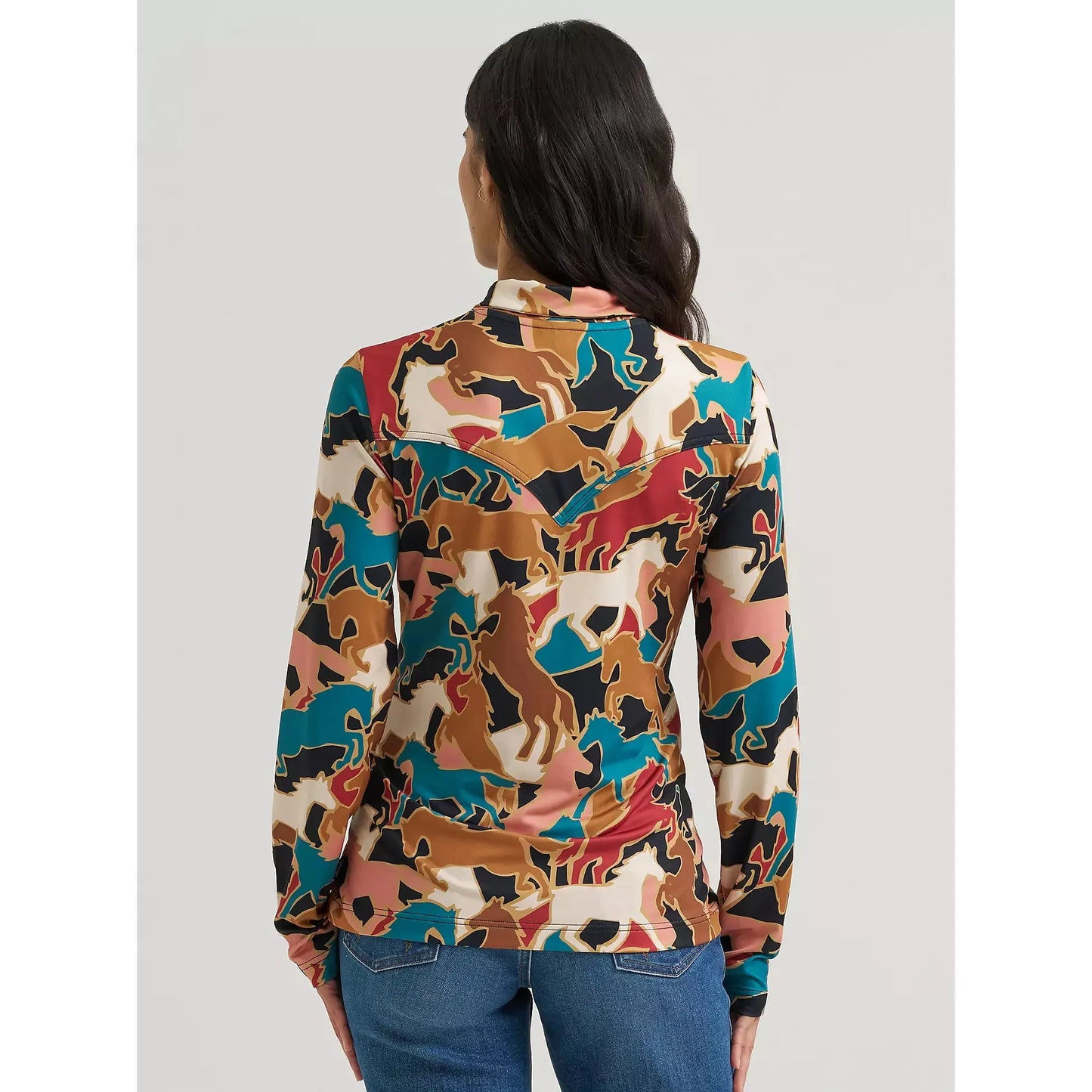 Wrangler Women's Horse Skye Performance Long Sleeve Pullover Shirt - Brown