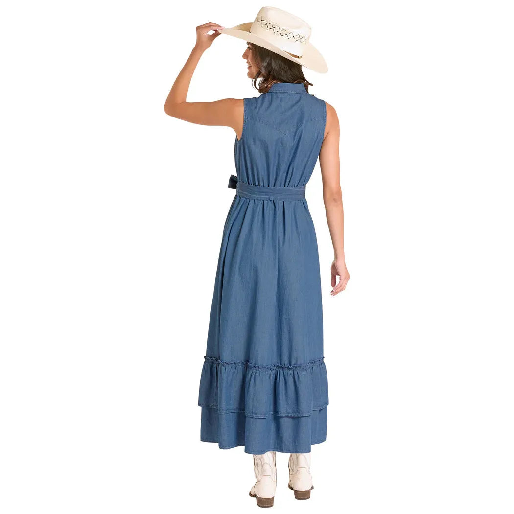 Panhandle Slim Women's Sleeveless Maxi Denim Dress - Medium Wash
