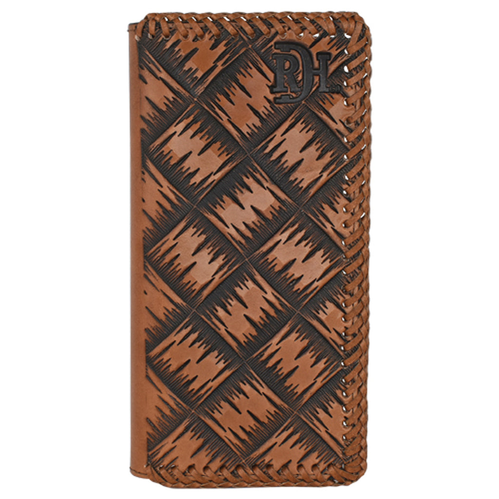 Red Dirt Men's XL Basketweave Tooling with Laced Leather Edge Rodeo Wallet - Brown