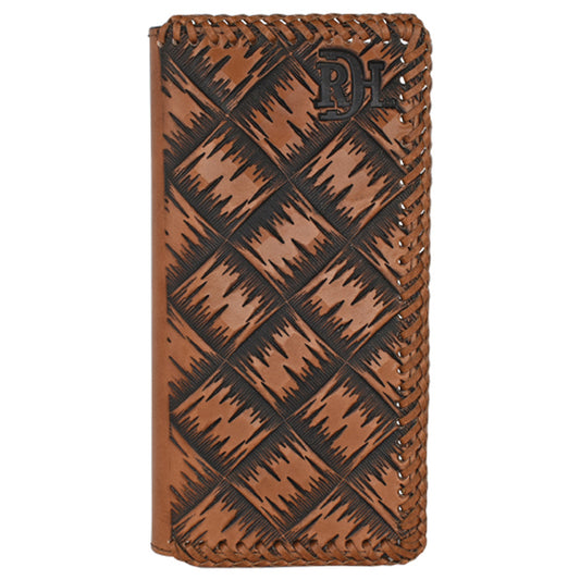 Red Dirt Men's XL Basketweave Tooling with Laced Leather Edge Rodeo Wallet - Brown