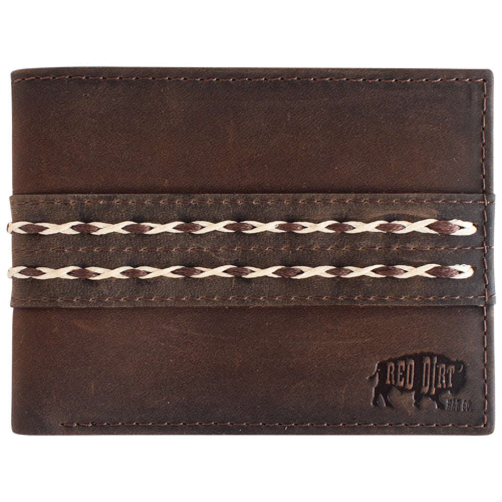 Red Dirt Hat Co Men's Double Braided Bifold Wallet - Oiled Brown