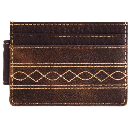 Justin Men's Genuine Leather Slim Card with Stitching Wallet - Brown