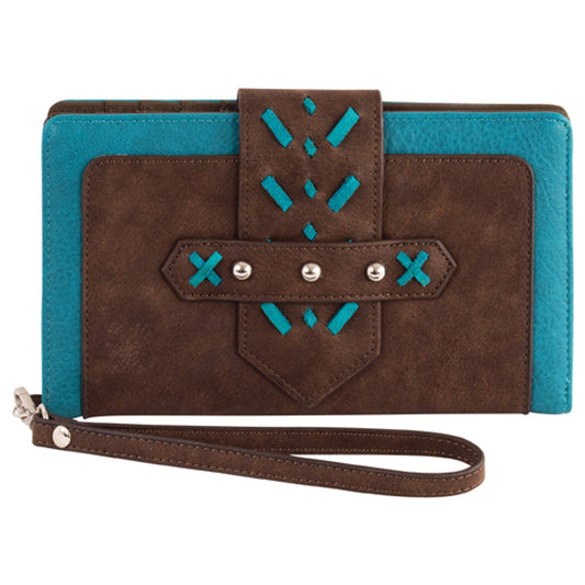 Catchfly Women's Slim Wallet - Brown/Turquoise
