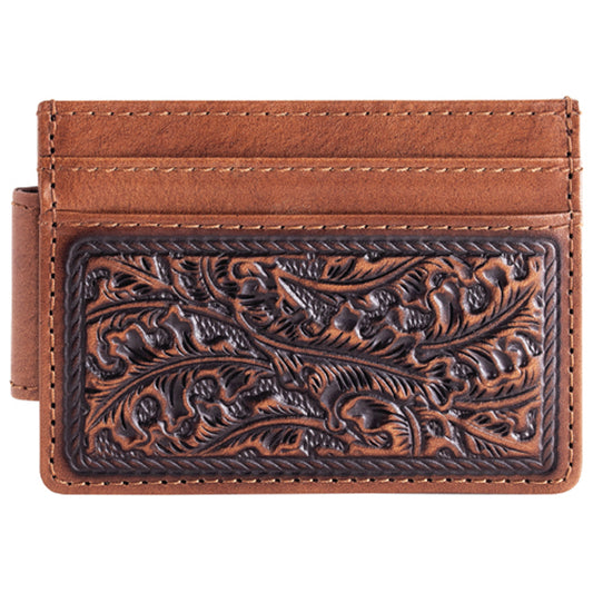 Justin Men's Leaf Embossed Slim Card Leather Wallet - Brown