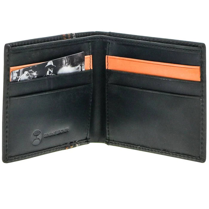 Hooey Ranger Boot Stitch Filigree Embroidered Bifold Leather Wallet - Black
