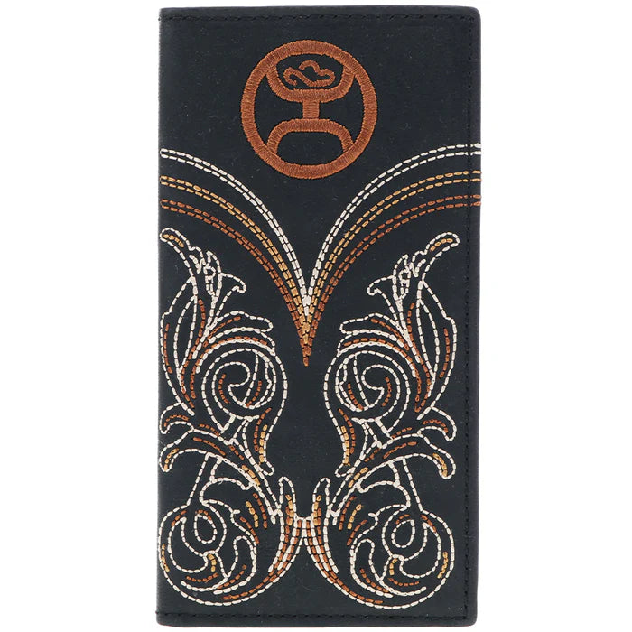 Hooey Ranger Boot Stitch Filigree & Embroidered Rodeo Leather Wallet - Black