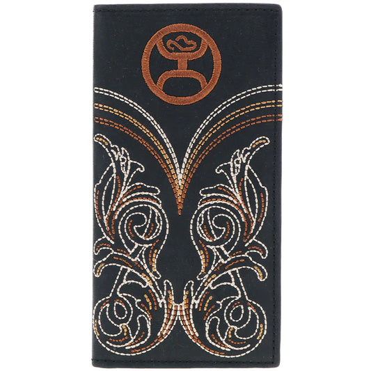 Hooey Ranger Boot Stitch Filigree & Embroidered Rodeo Leather Wallet - Black