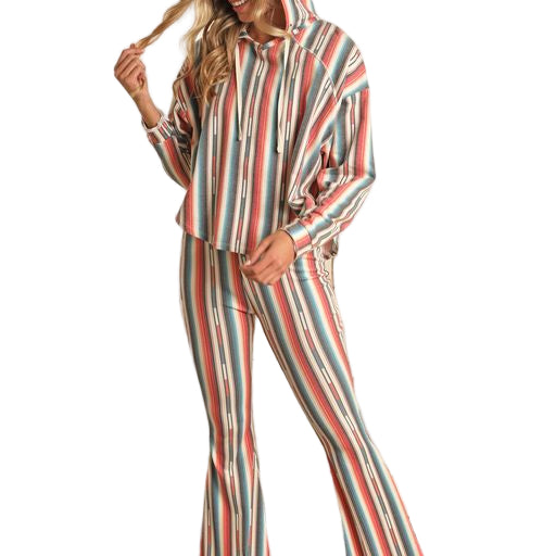 Rock & Roll Women's Motif Stripe Hoodie - Multi Stripe