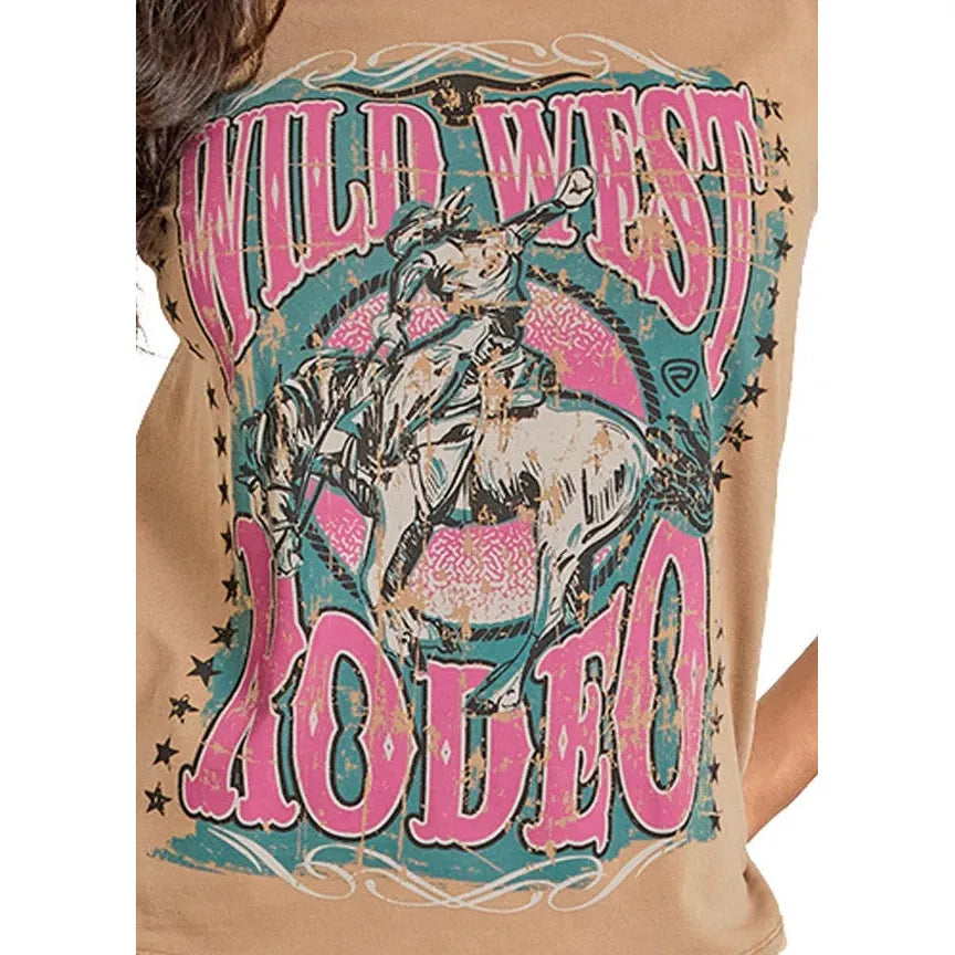 Rock & Roll Women's Wild West Rodeo Graphic Tee Shirt - Natural
