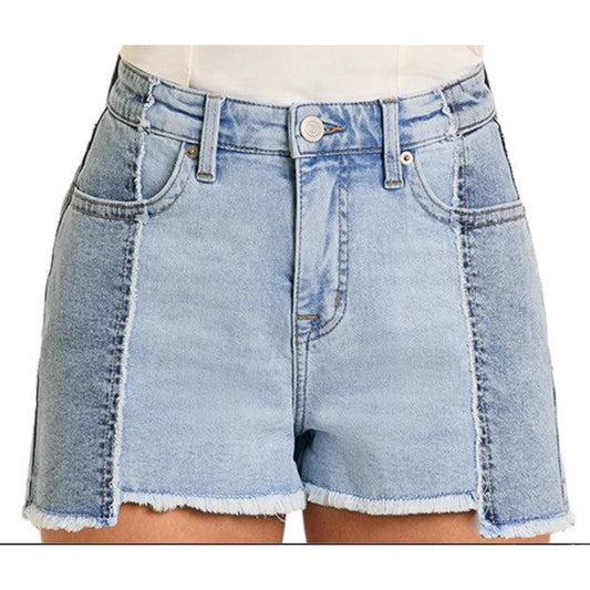 Rock & Roll Women's Two Tone Denim Shorts - Light Wash