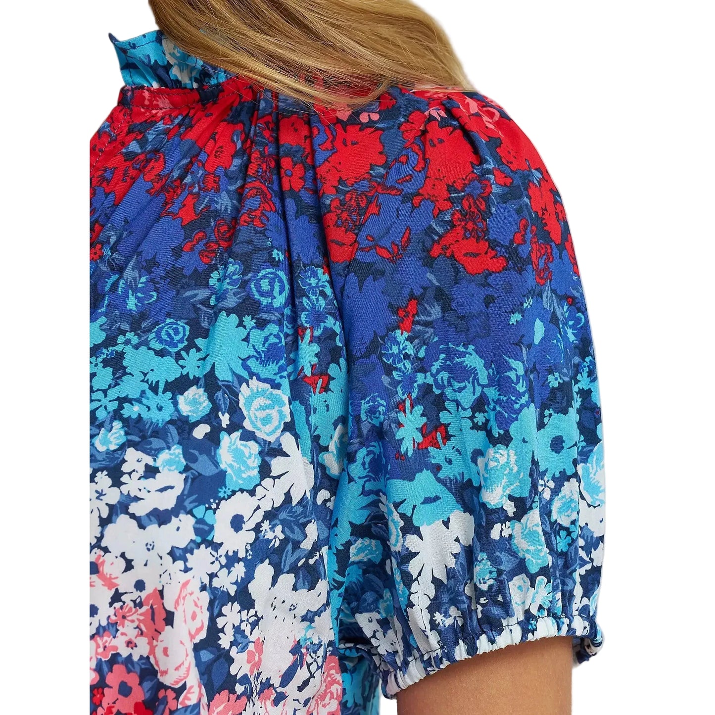 Wrangler® Women's Puff Sleeve Floral Mini Button Blouse - Blue