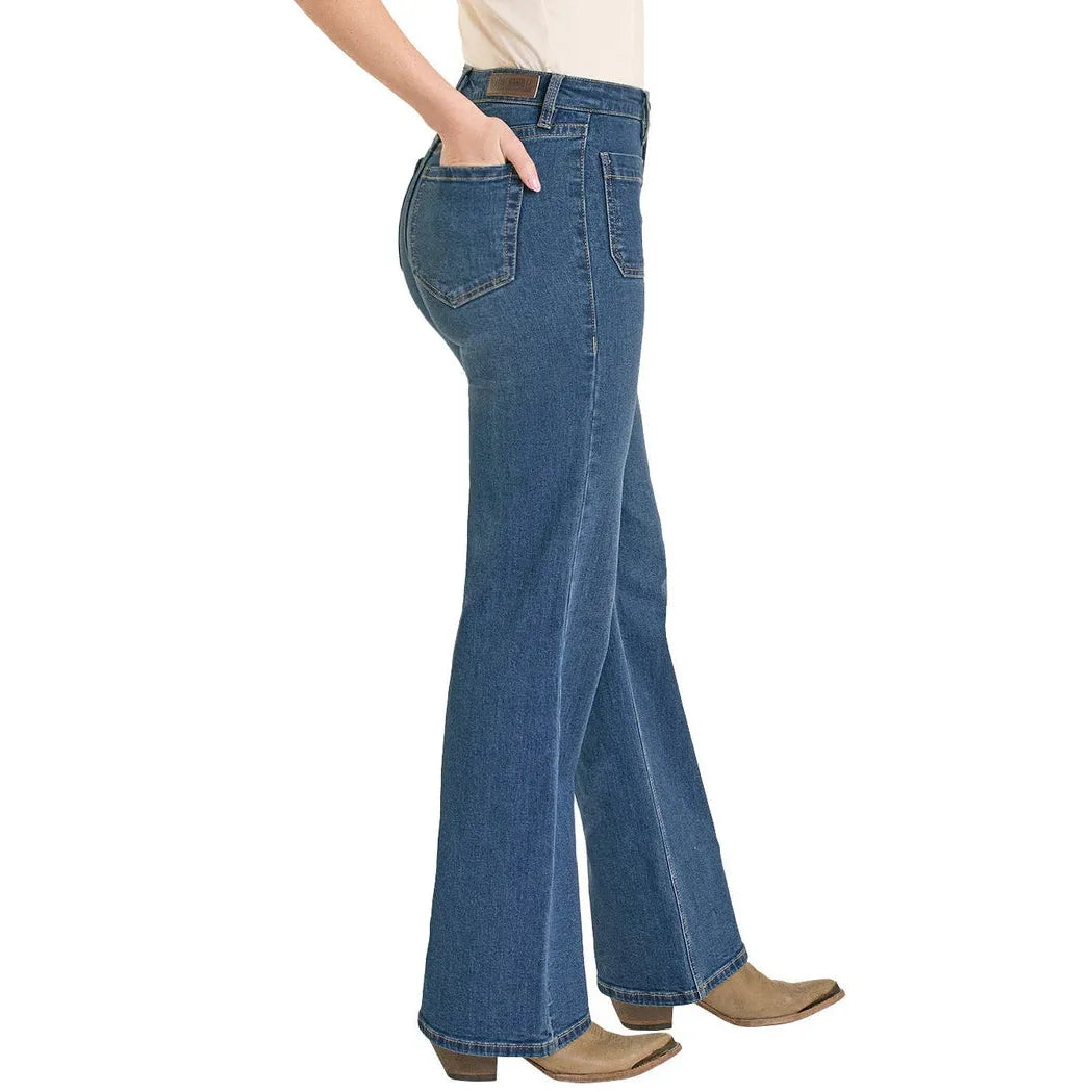 Rock & Roll Women's High Rise Patch Pocket Relaxed Wide Leg Jeans - Medium Wash