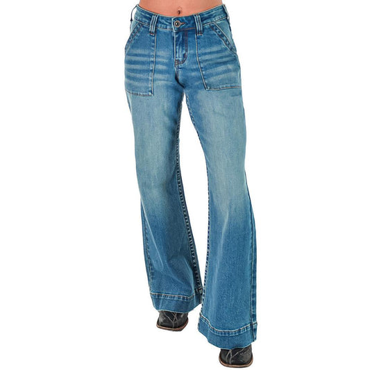 Cowgirl Tuff Women's Rustee DFMI Wide Leg Trouser Jean - Medium Wash
