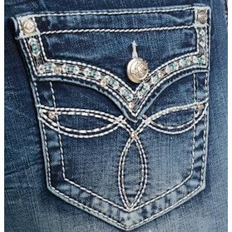 Grace in LA Women's Faux Flap Pocket Mid Rise Bootcut Jeans - Medium Wash