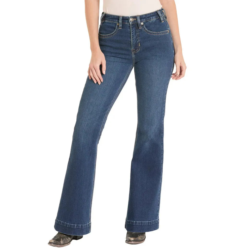 Rock & Roll Women's Simple Welt Pocket High Rise Trouser Jeans - Dark Wash
