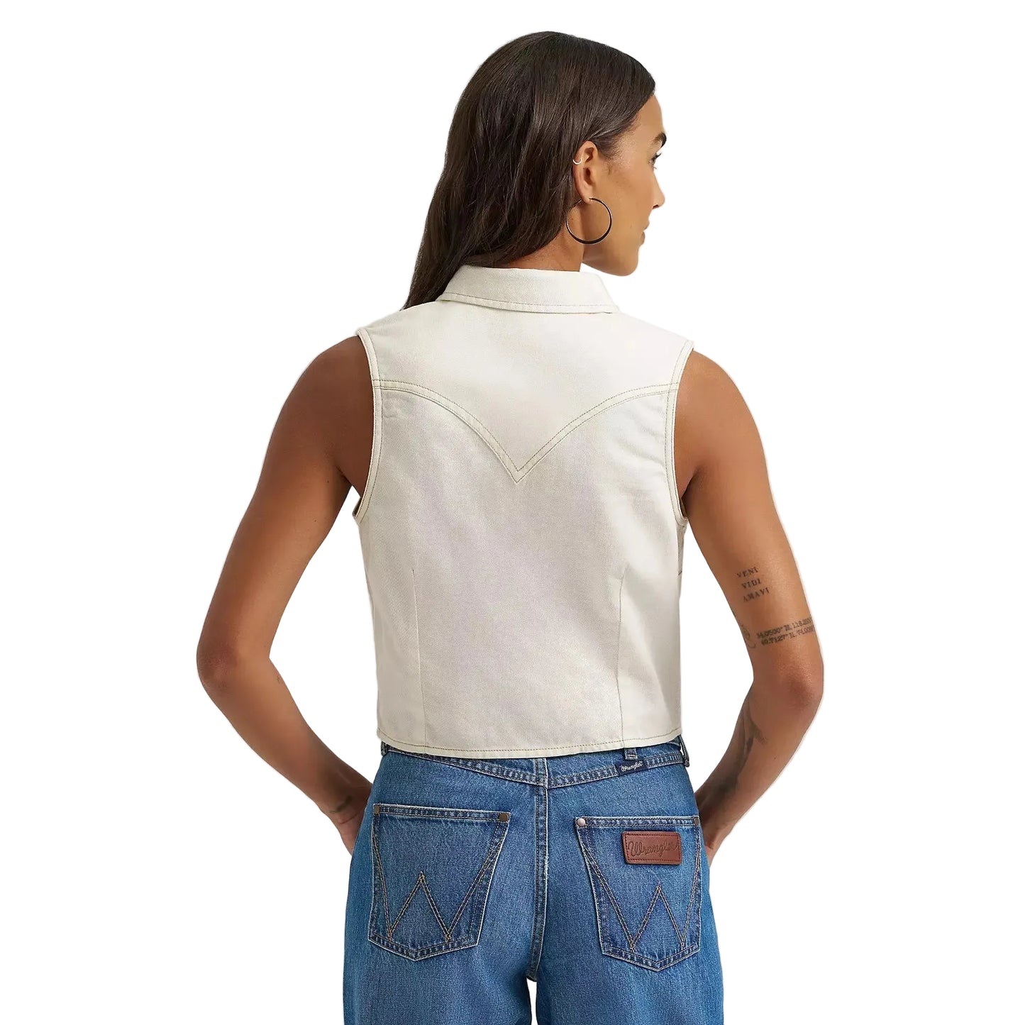 Wrangler® Women's Sleeveless Denim Snap Shirt - Off White